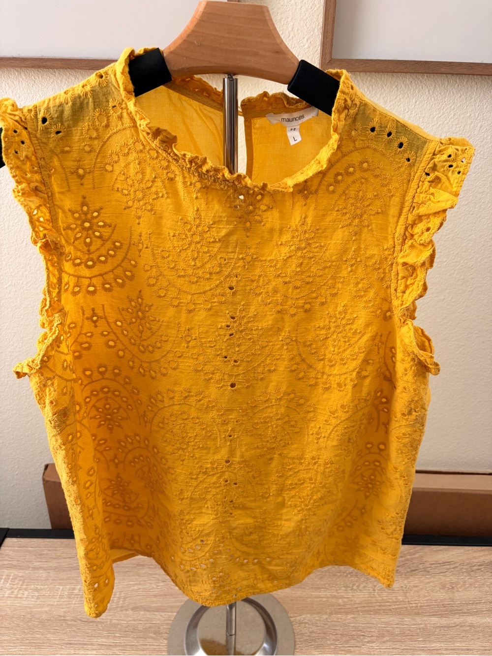 Maurices Bright Yellow Eyelet Ruffle Sleeve Blouse